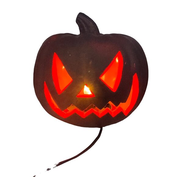 Halloween LED Light-Up Black Jack-O-Lantern Pumpkin Decor With Evil Face Design - Picture 1 of 8